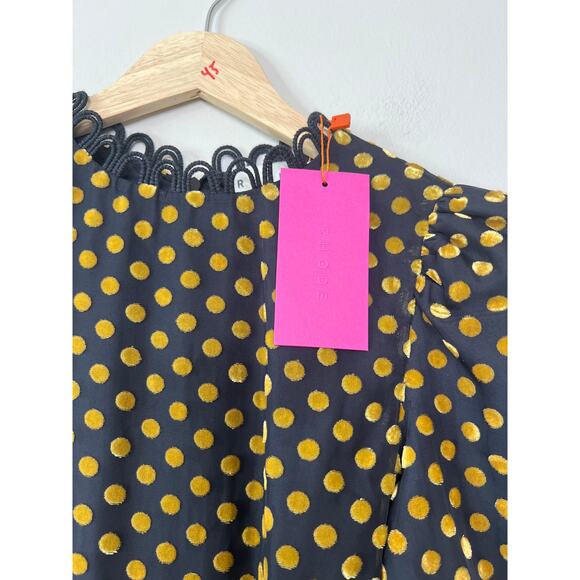 NWT Rhode Daron Puff Sleeves A-line Mini Dress Black & Gold Dot Jacquard - Picture 4 of 7